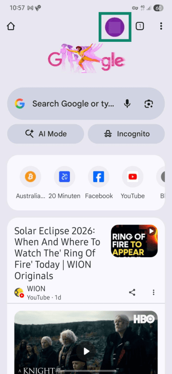 Google account menu on Android.