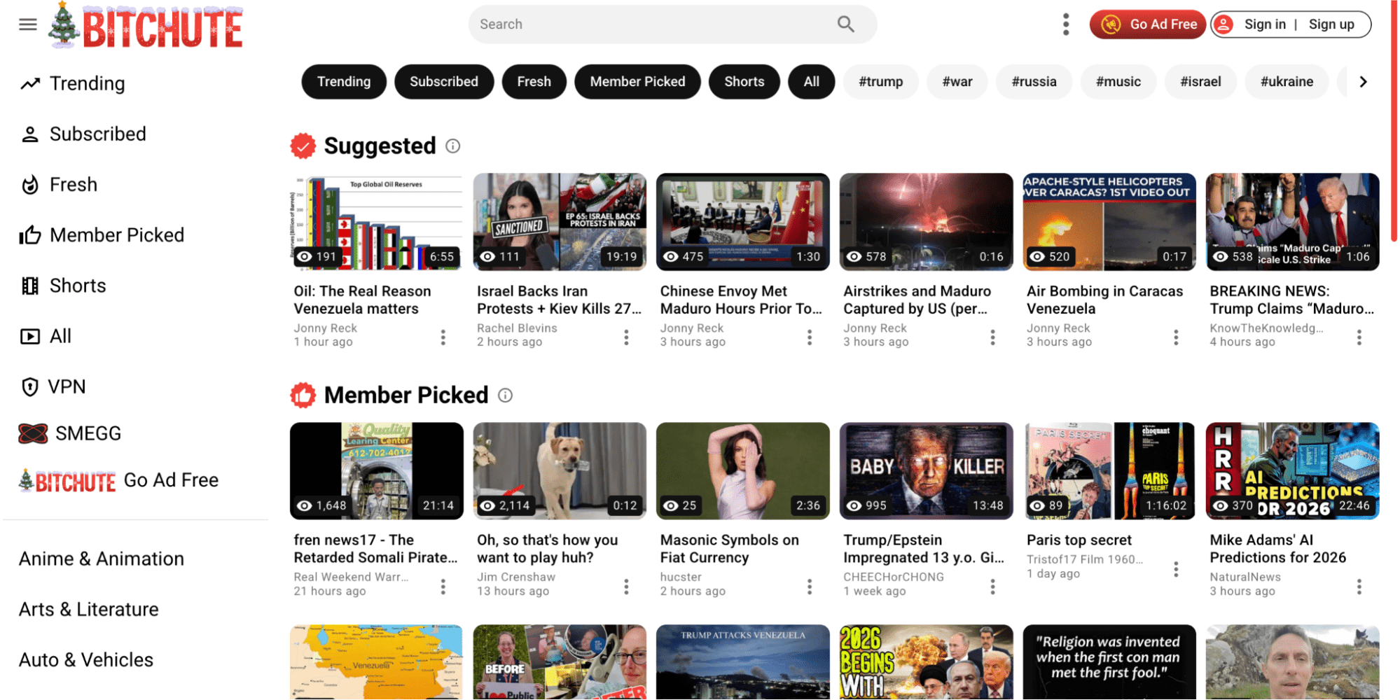 Bitchute's interface.