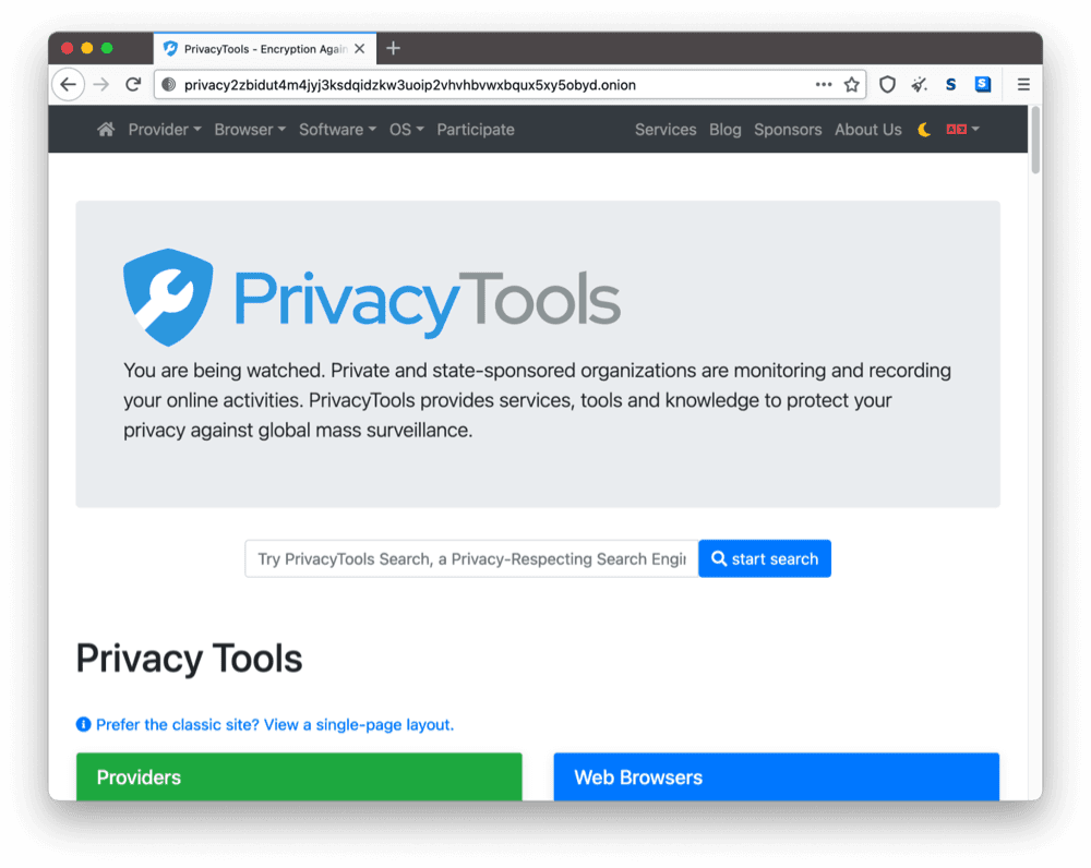 PrivacyToolsのダークウェブ上のオニオンサイト