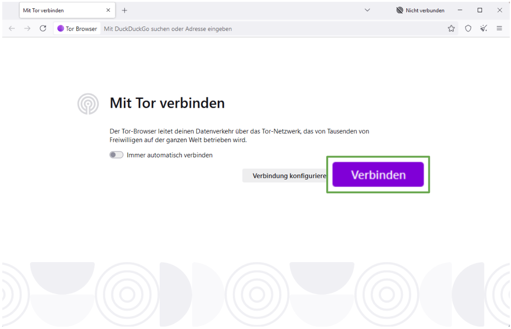 Tor browser window with the Connect button highlighted.