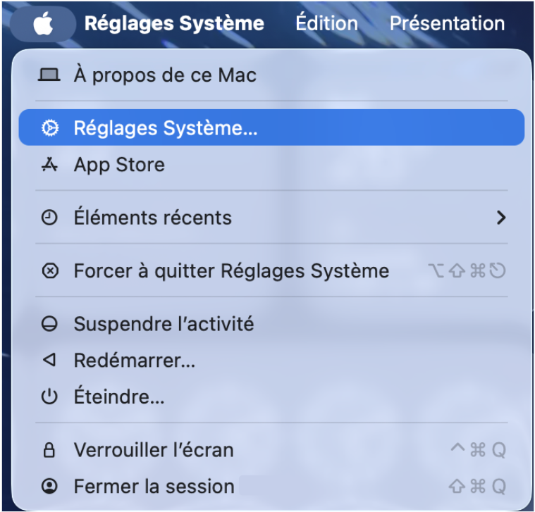 Apple menu with the System Preferences button highlighted.