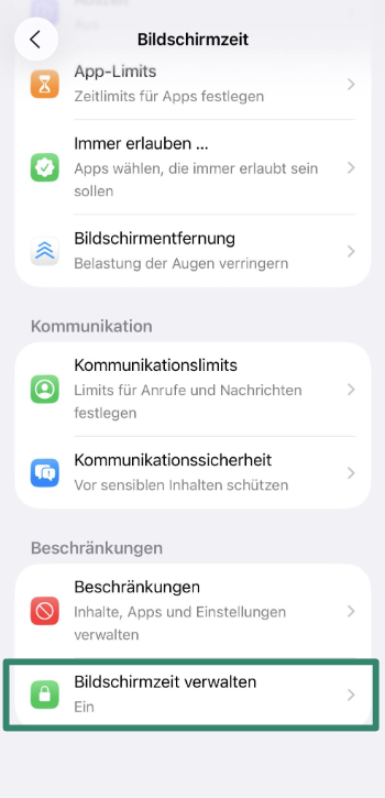 iPhone Settings screen with “Family” option highlighted under Apple ID.