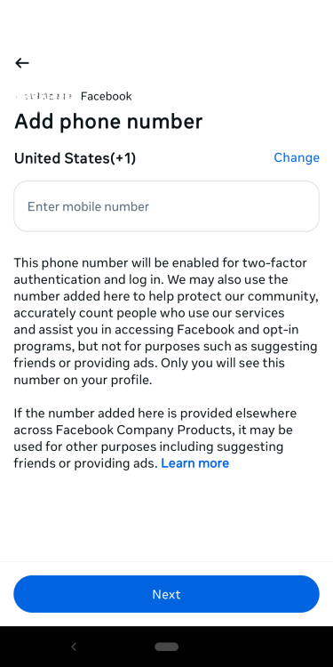 Adding your phone number for 2FA for a generic app.
