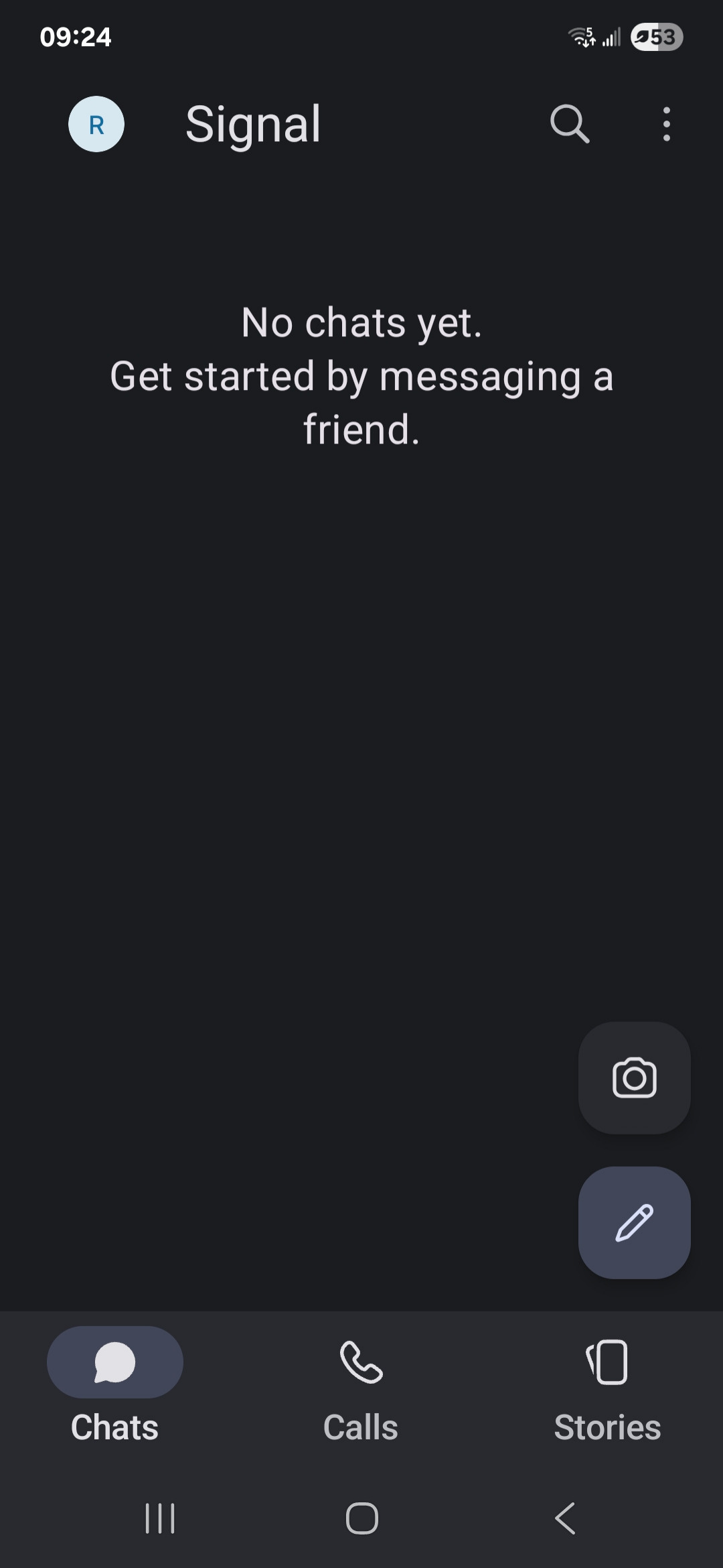 Signal app main screen on Android.