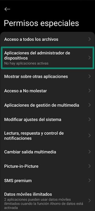 A list of Android apps with admin privileges, showing the toggle switch to disable admin rights for each app.