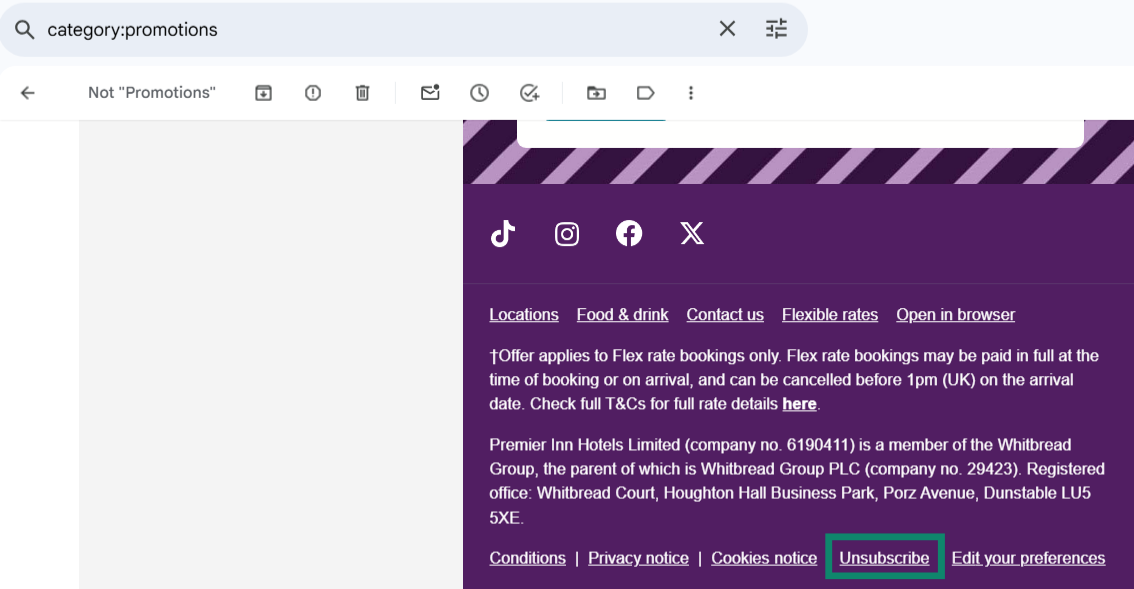 Unsubscribing from unnecessary emails.