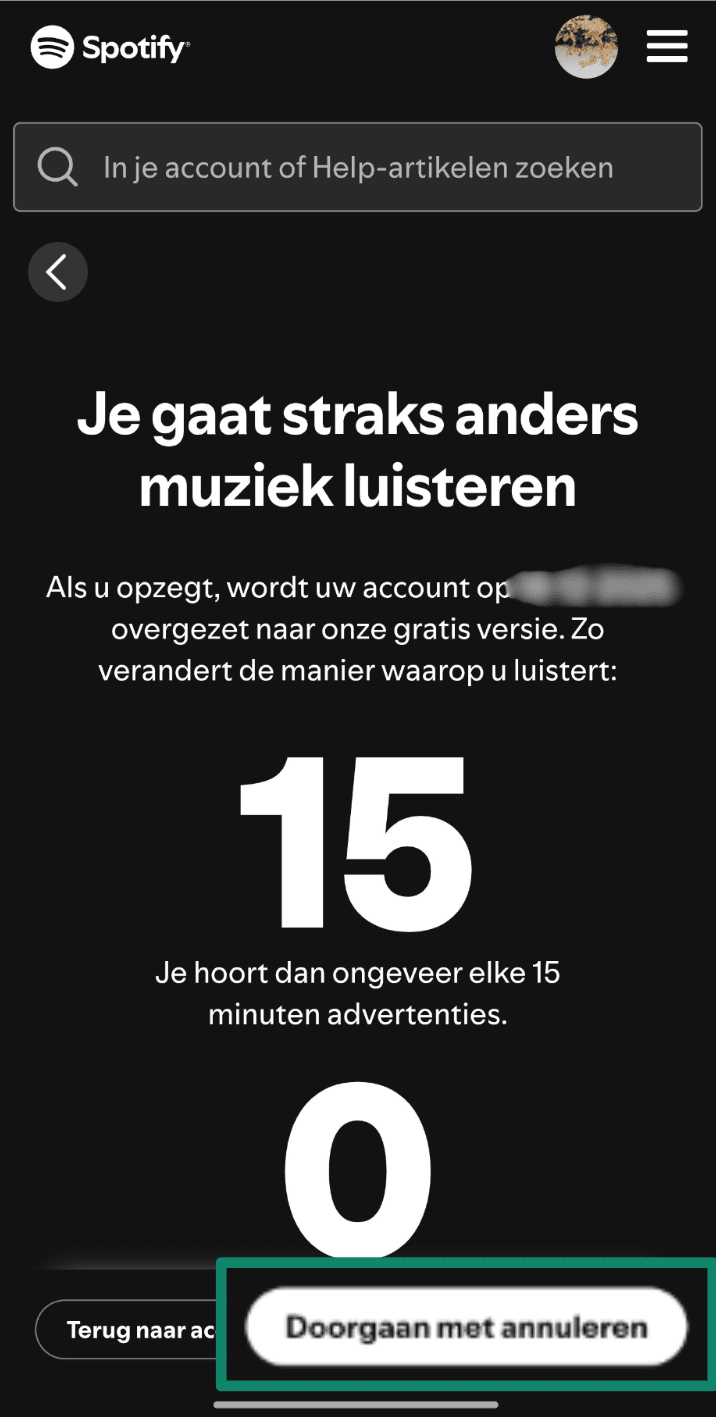 Select Continue To Cancel Nl