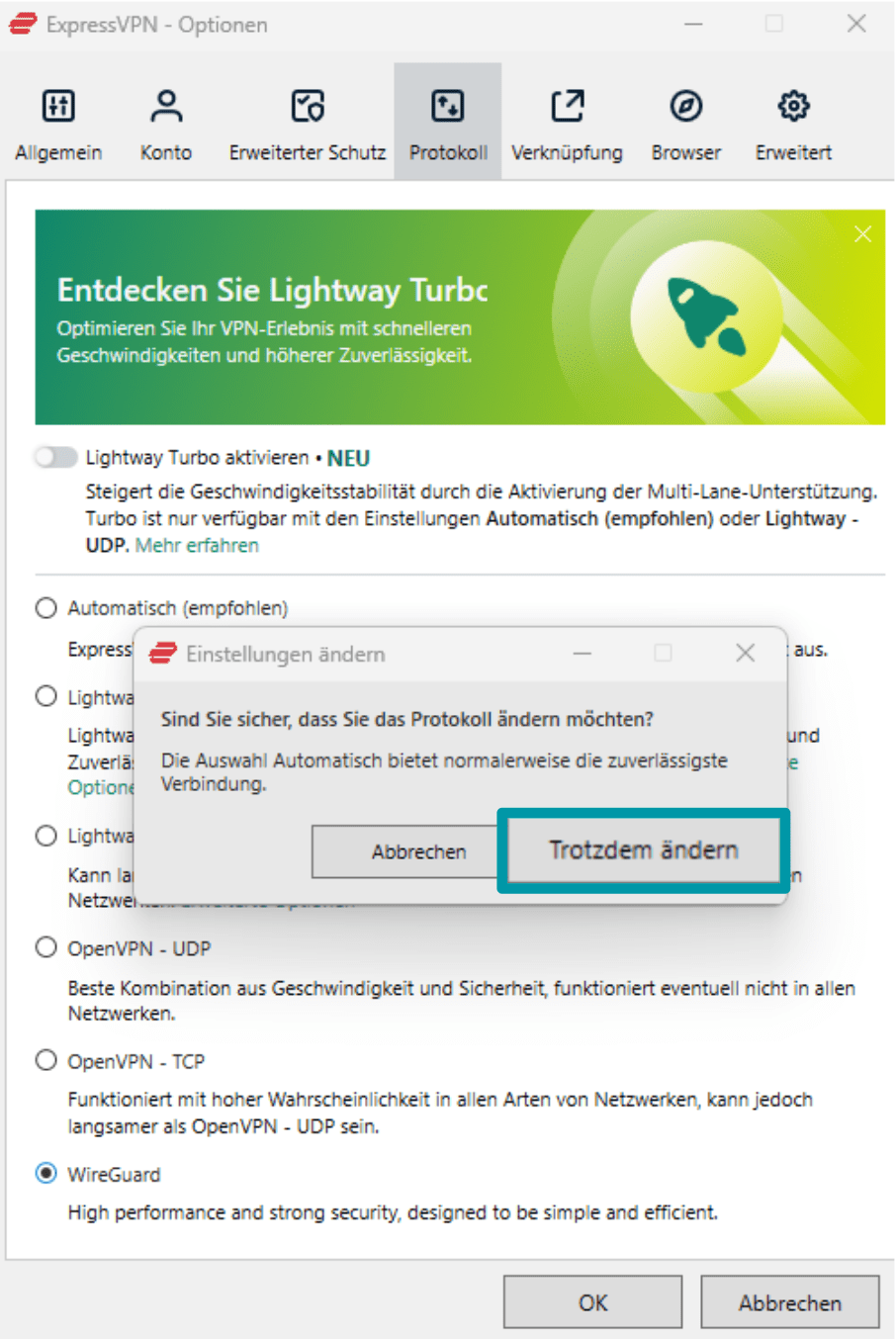 Clicking Change Anyway De