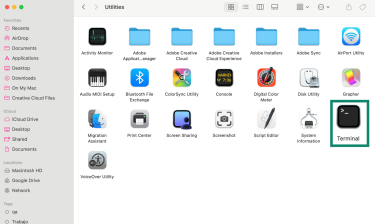 Mac Utilities folder showing Terminal.