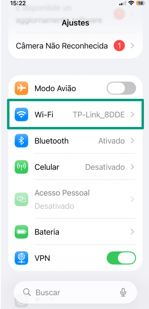 iOS Settings menu with Wi-Fi highlighted