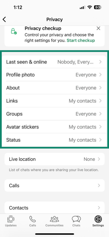 Privacy options in WhatsApp