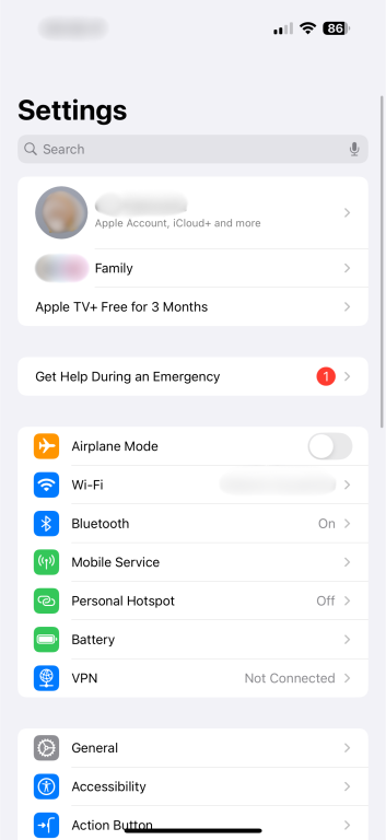 The "Settings" app on iOS.