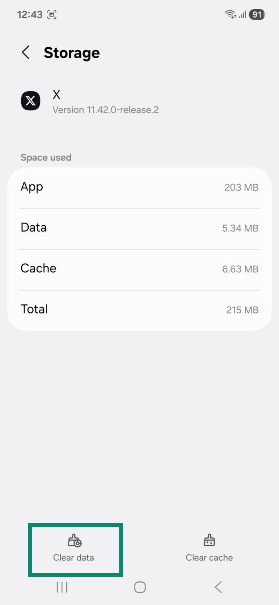 Storage screen on Android, showing the