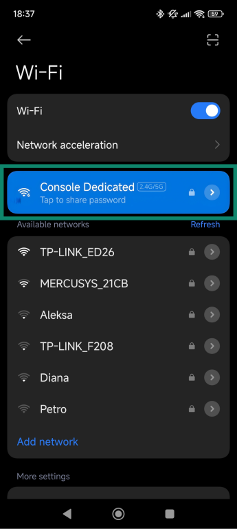 Android Wi-Fi settings screen.