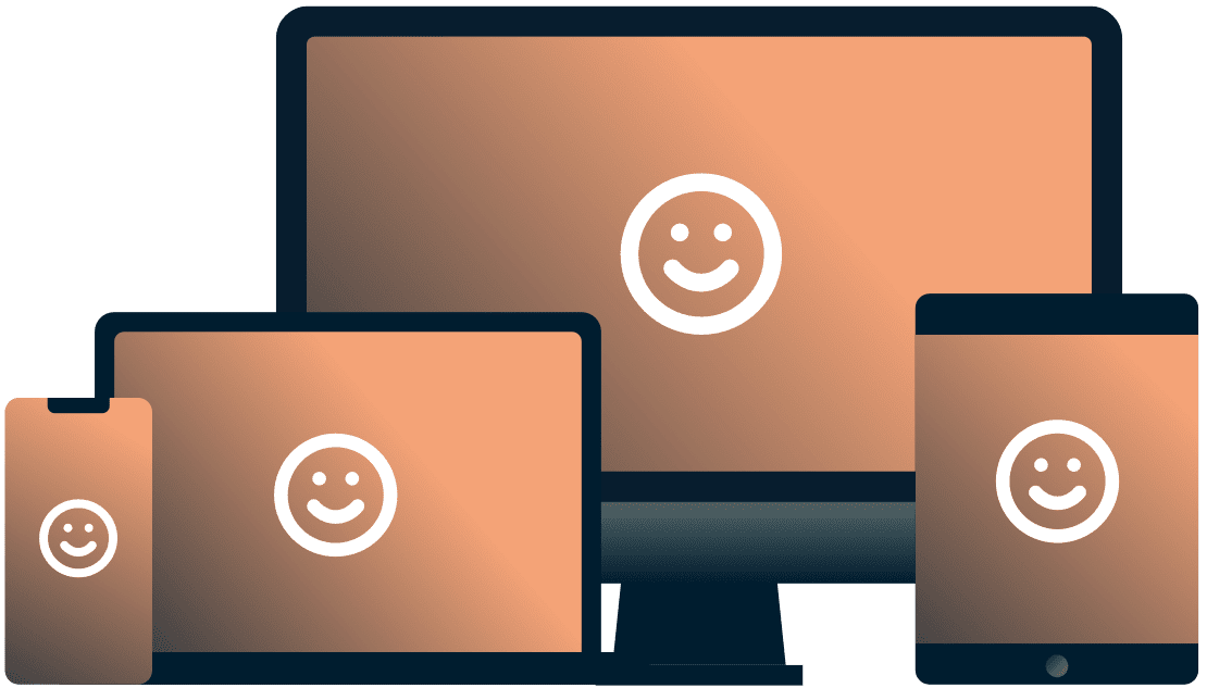 Verschillende apparaten met smiley's erop.