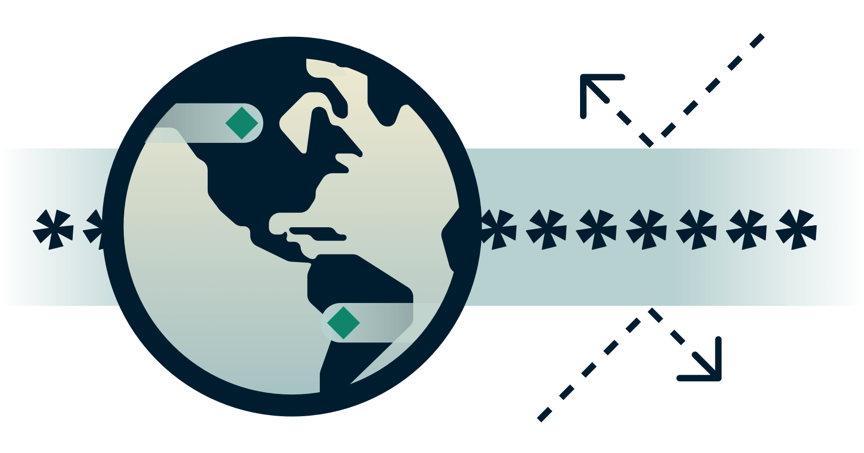 Klode med kryptert tunnel med piler som spretter vekk fra den.