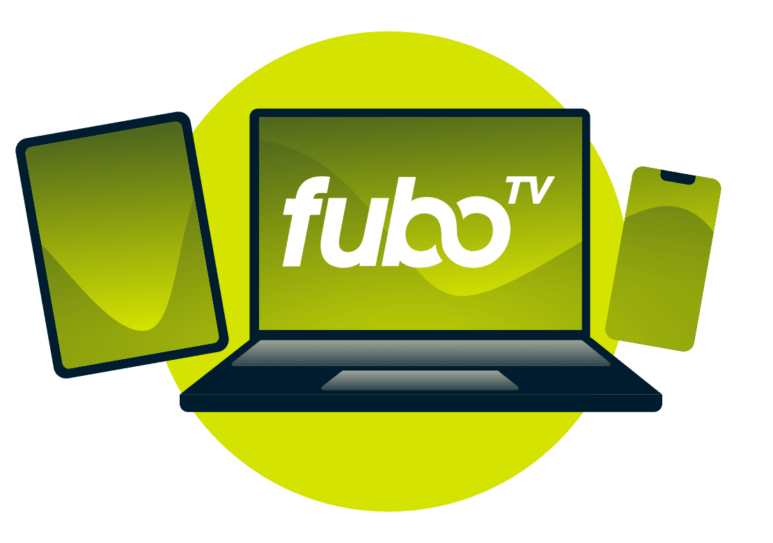 Laptop, tablet i telefon z logo fuboTV.