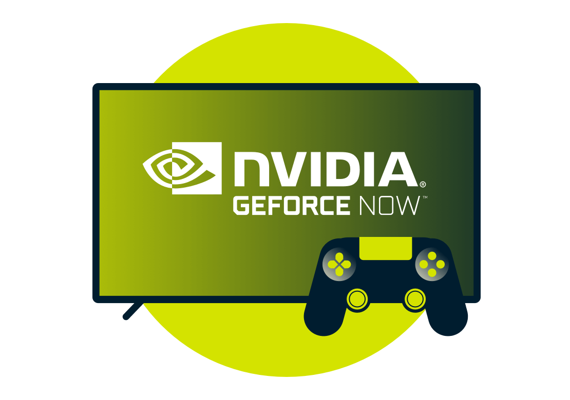 Ekranda Nvidia Geforce Now logosu ve kol.