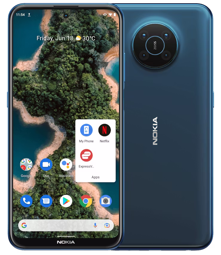 Aplicativo ExpressVPN exibido na tela inicial do smartphone Nokia XR20.