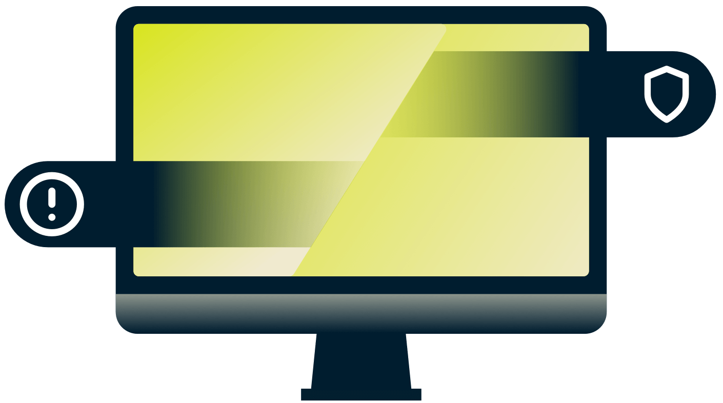 TV con esclamazione e scudo.