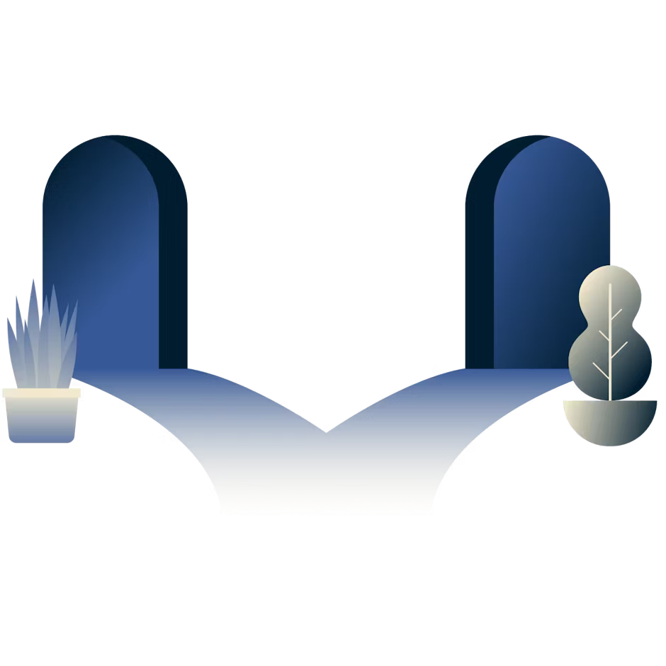 A path branching in two doorways.