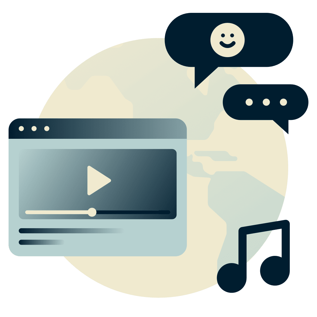 지구와 동영상 플레이어, 음표 그리고 채팅