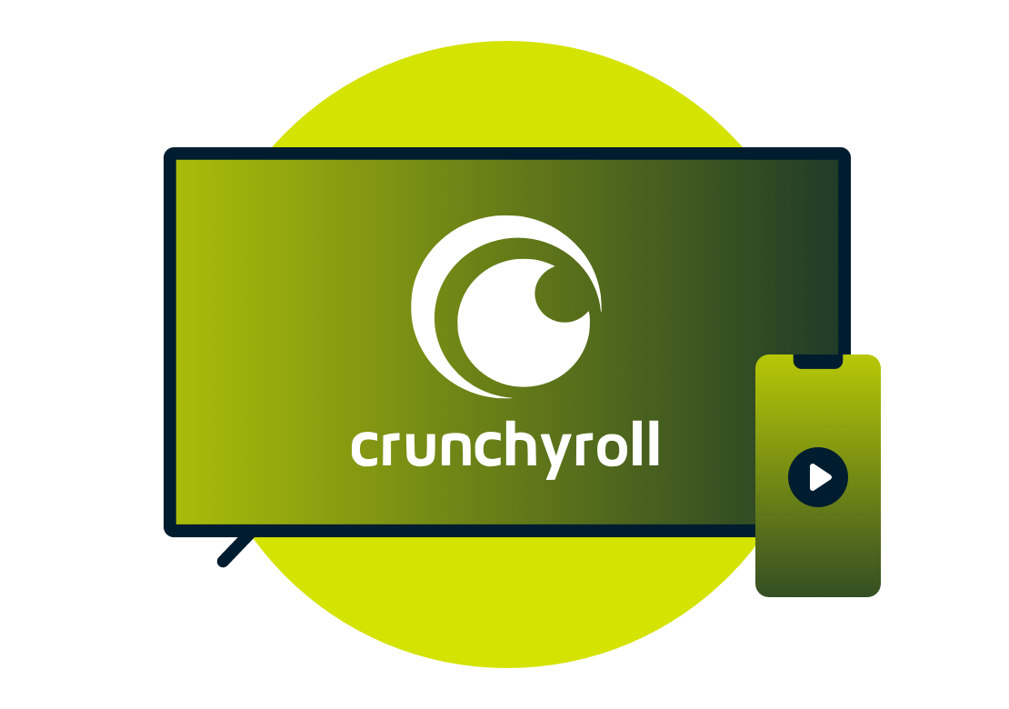 หน้าจอโทรทัศน์ที่มีโลโก้ Crunchyroll.