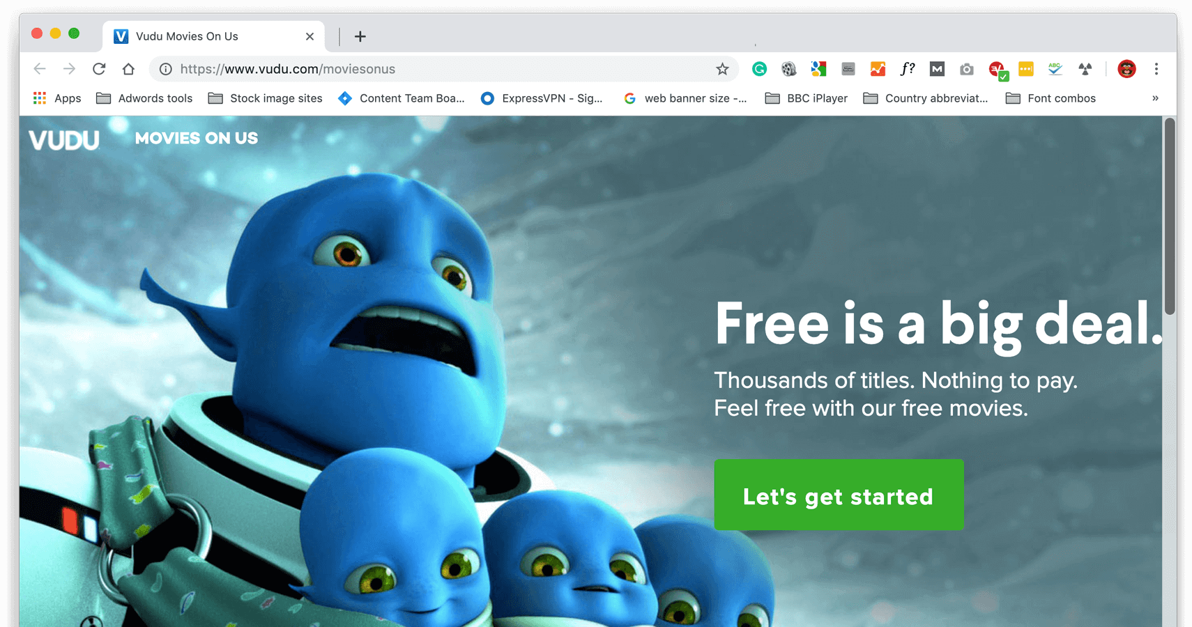 Скриншот сайта Vudu с коллекцией Movies On Us.