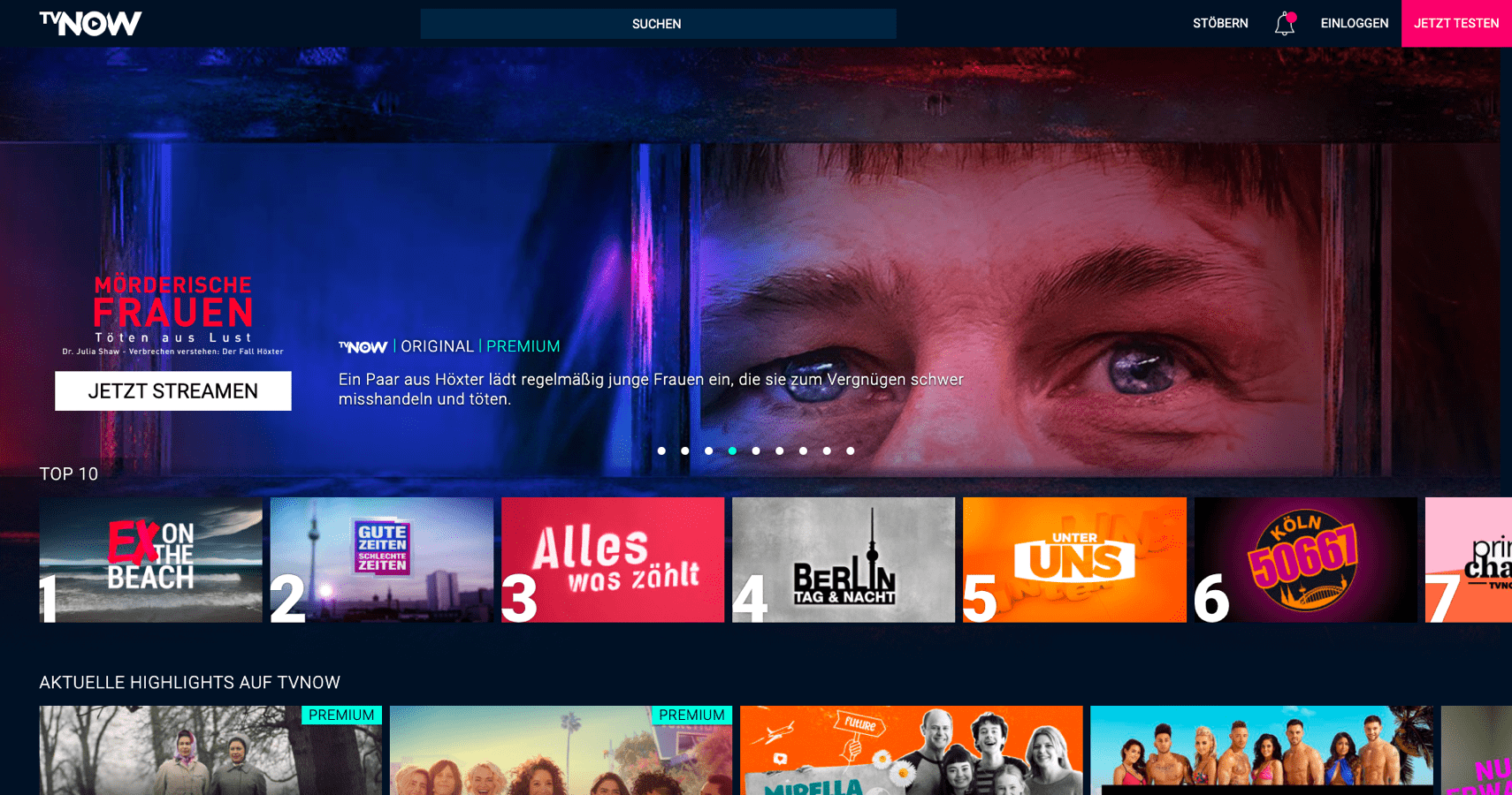 TVNOW auf einem Computerbildschirm.