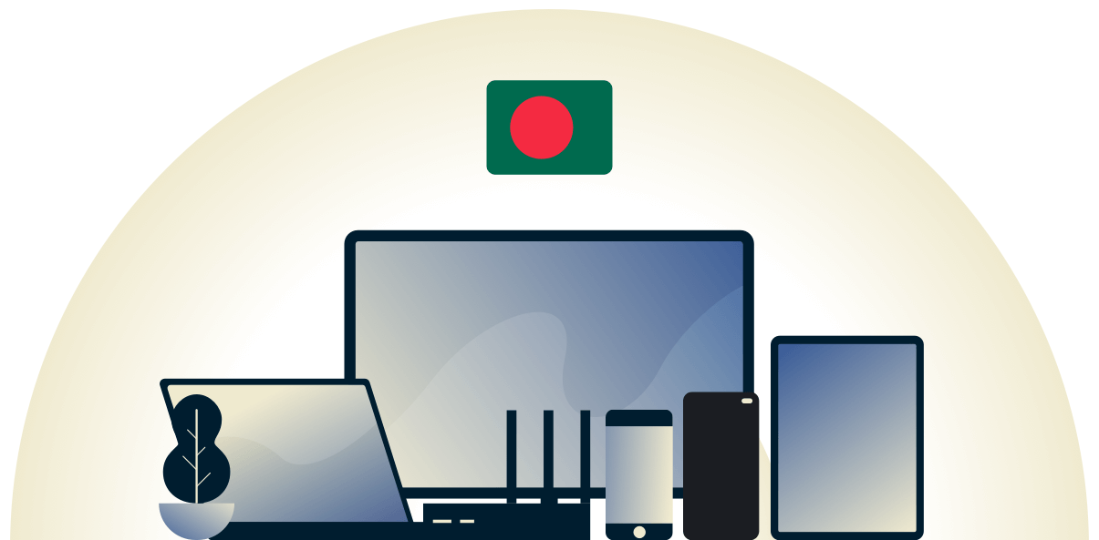 VPN suojaa eri laitteita Bangladeshissa.