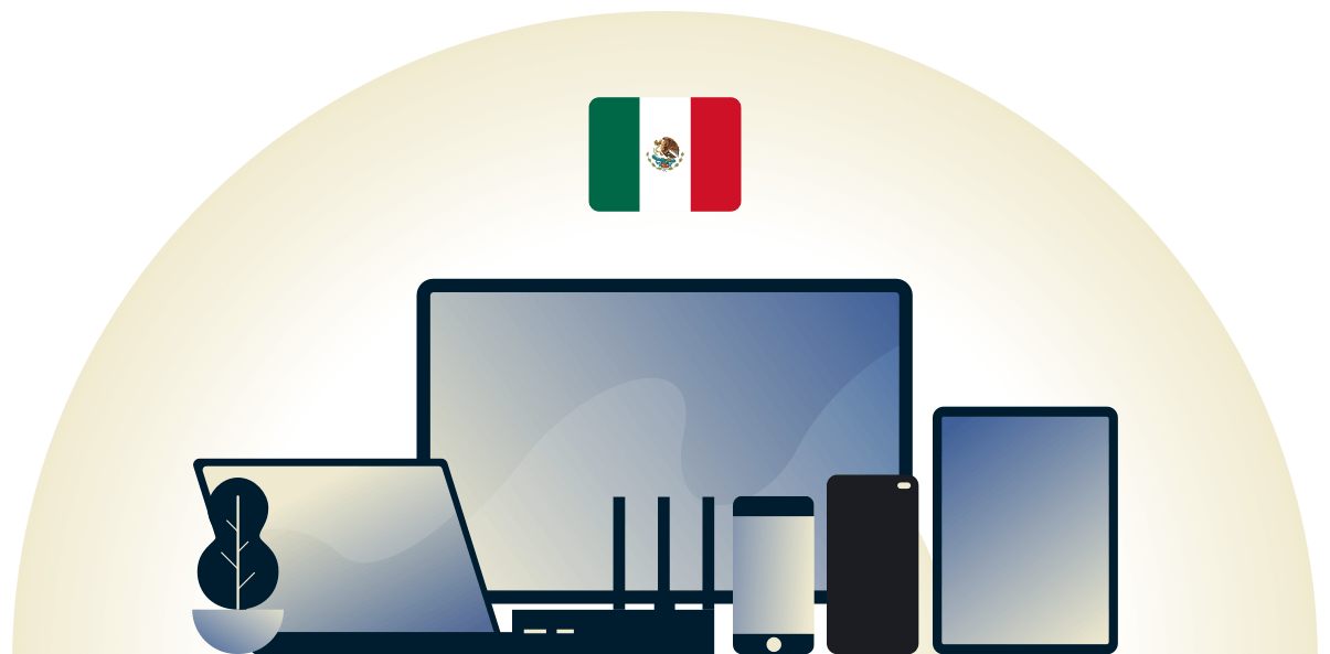 VPN do México protegendo uma variedade de dispositivos.