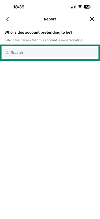 The Report menu on Instagram for choosing the legitimate page when reporting an impersonator.