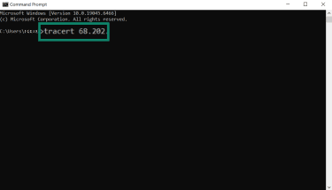 The Windows Command Prompt with "tracert <destination>" filled in.