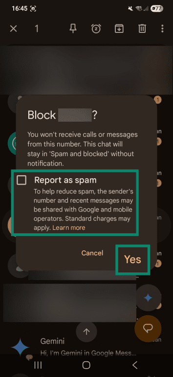 How to report a phishing text as spam on Android.