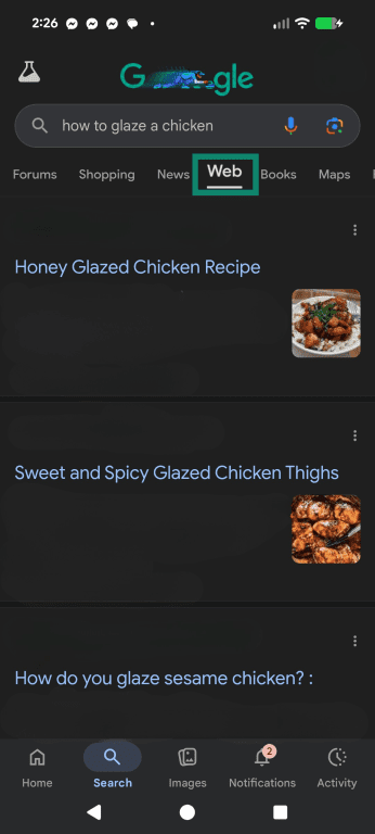 A Google search with web filtering enabled to reduce generative AI.