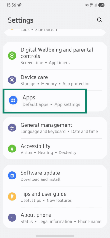 How to find app settings on Android.