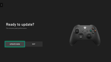 Xbox Wireless Controller settings with the Update now button highlighted.