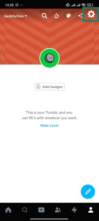 How to access the Tumblr blog settings screen on mobile