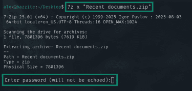 Linux unzip command line.