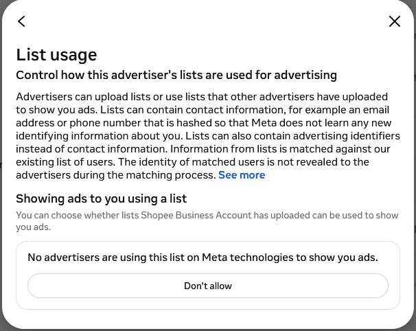 Facebook Audience-based advertising settings.