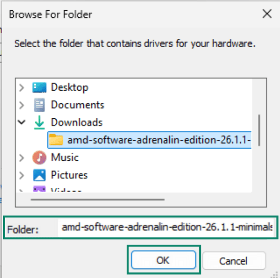 Browsing for drivers in Windows device manager.