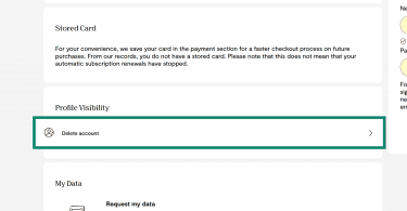 Locating the "Delete account" option within the Plenty of Fish desktop profile visibility settings.
