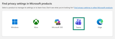 App-specific privacy settings on the Microsoft Account page with Teams highlighted.