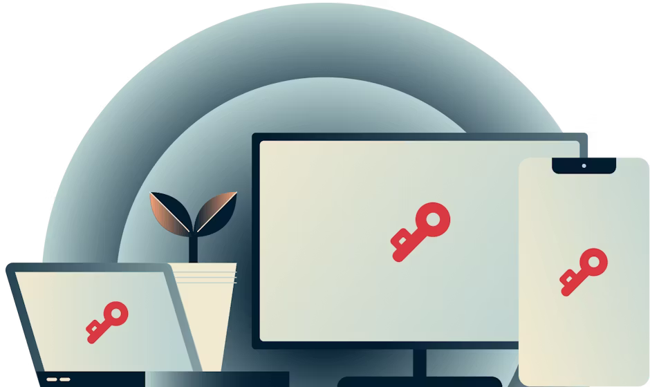 Eri laitteita, joissa on ExpressVPN Keys ja riippulukko.